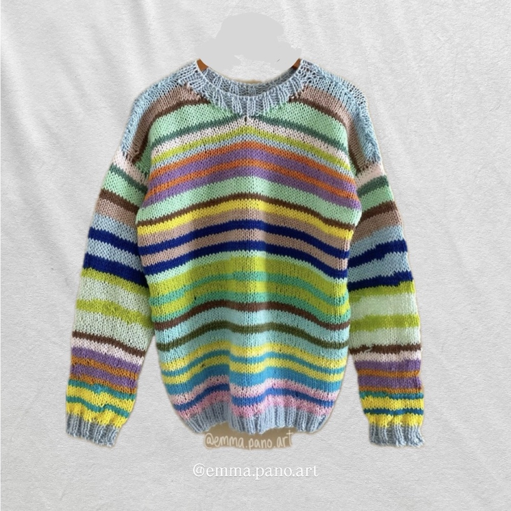 hand knit striped funky fun multi colored oversized sweater